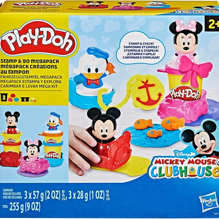 Play-Doh Disney Junior Mickey Mouse Clubhouse, Stamp & Go Megapack with Mickey, Minnie & Donald, Arts & Crafts Preschool Toys for Kids 2+