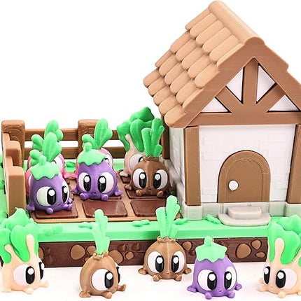 Vegetable Farm Playset with House, Cute Garden Scene with Colorful Veggie Figurines, Desktop Decor, Collectible Toy, Gift for Kids & Adults for Christmas Halloween