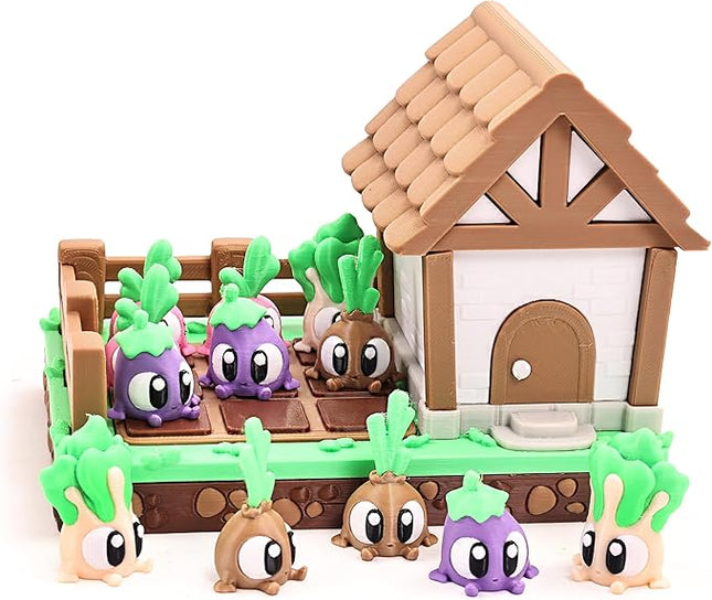 Vegetable Farm Playset with House, Cute Garden Scene with Colorful Veggie Figurines, Desktop Decor, Collectible Toy, Gift for Kids & Adults for Christmas Halloween