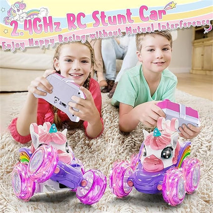 Unicorn Remote Control Car for Girls,Rechargeable 360°Stunt RC Cars Rotation 4WD Remote Cars with LED Lights,Fun Indoor Outdoor Toys for Kids,Chritmas Birthday Gift for 3 4 5 6 Year Old Girl