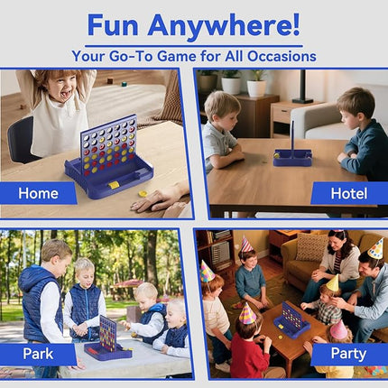 4 in a Row Board Games for Kids Ages 3+, Early Idea for Boys Girls Teens, Connect & Win Four in a Line, Portable 2-Player Strategy Games,Foldable Design with 6 Spare Discs (Blue)