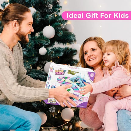 Unicorn Race Track Car Set for Kids, Flexible DIY Tracks with Unicorn and Shark Cars, STEM Building Toy for Girls and Boys Ages 3 4 5 6 7, Birthday Gift Idea