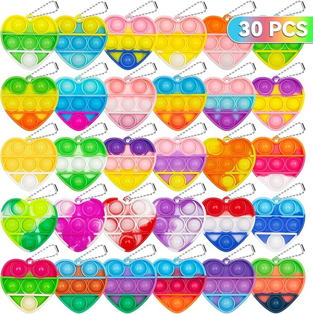 Pop Fidget Toys Bulk Its Valentines Day Gifts for Kids 30 Pack Valentines for Kids Classroom Valentines Day Party Favors Mini Heart Pop Fidget Keychain It Bulk Toys Valentine Goodie Bags Boys Girls
