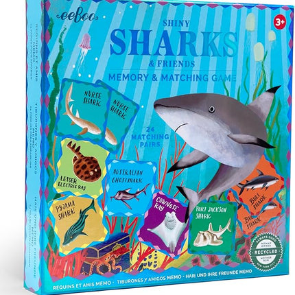 eeBoo: Memory & Matching Game- Shiny Sharks & Friends - 24 Matching Pairs, Educational Preschool Game, Kids Ages 3+, 1-4 Players