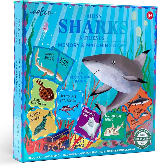 eeBoo: Memory & Matching Game- Shiny Sharks & Friends - 24 Matching Pairs, Educational Preschool Game, Kids Ages 3+, 1-4 Players