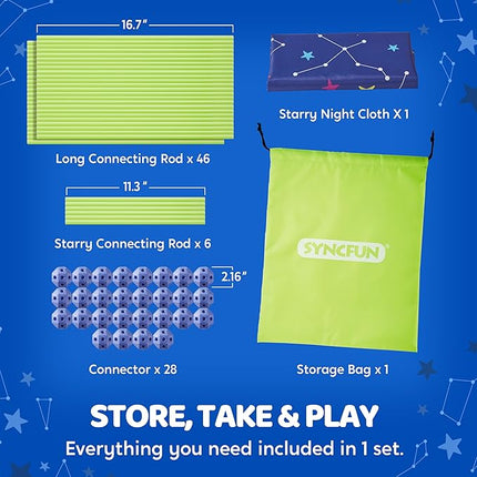 SYNCFUN Glow Fort Building Kit Indoor Outdoor for Kids, Glow in The Dark Creative Fort, DIY Castles Tunnels with Rods and Balls, STEM Construction Toys, Educational Gift for Boys and Girls Aged 3-12