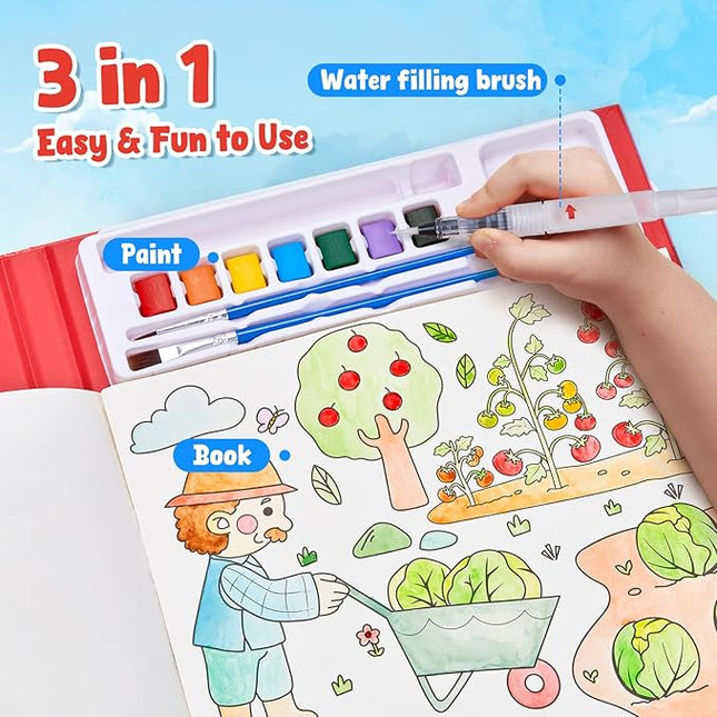 JoyCat Paint with Water Coloring Books for Toddlers, Watercolor Painting Sets for Kids Ages 3-5 4-8, Arts and Crafts Drawing Activities Toy Birthday Gift for Boys Girls (Farm)