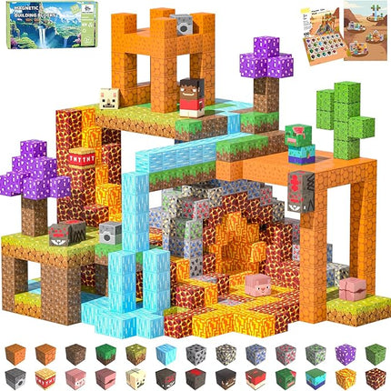 Magnetic Blocks, 100PCS Magnetic Building Blocks, Stacking Magnets for Kids, Sensory Toy for STEM Constructions Magnet Blocks for Boys Girls Age 3+, Christmas Birthday Gifts