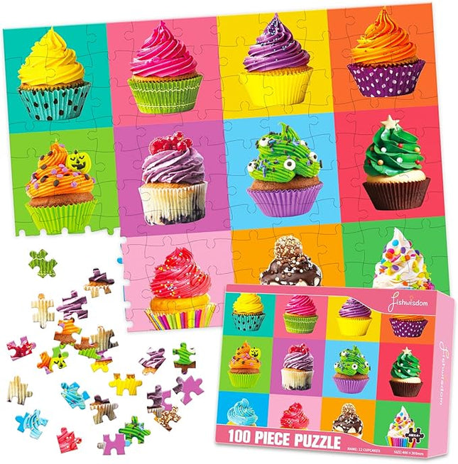 100 Piece Donuts Jigsaw Puzzle for Kids Teens Age 4-8 Gift Family Time (Cupcakes)