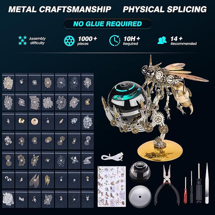 3D Metal Puzzles for Adult, DIY Metal Puzzle Toys, Cyberpunk Mechanical Wasp with Speaker for Men's Birthday (Speaker Version)