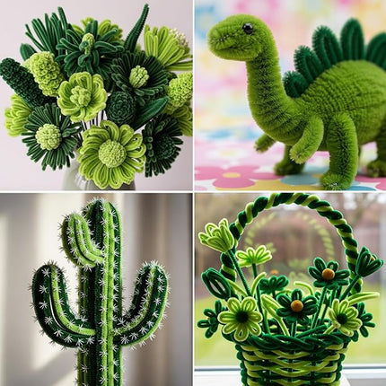 Caydo 200 Pieces Green Pipe Cleaners,Thick Fluffy Chenille Stems, Pipe Cleaner Crafts for Arts & Crafts, Perfect for Making Animals, Flowers, and St. Patrick's Day Decorations