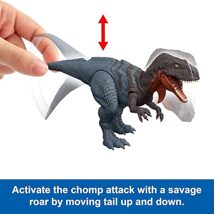 Mattel Jurassic World Rebirth Wild Roar Dinosaur Toy, Abelisaurus Posable Figure, Tail-Controlled Chomp Multi-Direction Attack & Sound, Digital Play