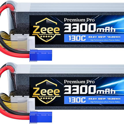 Zeee Premium Pro 6S Lipo Battery 3300mAh 22.2V 130C Ultra-Low IR Soft Pack Lipo Battery with EC5 Connector for RC Drone Car Truck Boat Helicopter Airplane Racing Models (2 Packs)
