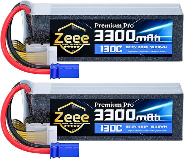 Zeee Premium Pro 6S Lipo Battery 3300mAh 22.2V 130C Ultra-Low IR Soft Pack Lipo Battery with EC5 Connector for RC Drone Car Truck Boat Helicopter Airplane Racing Models (2 Packs)