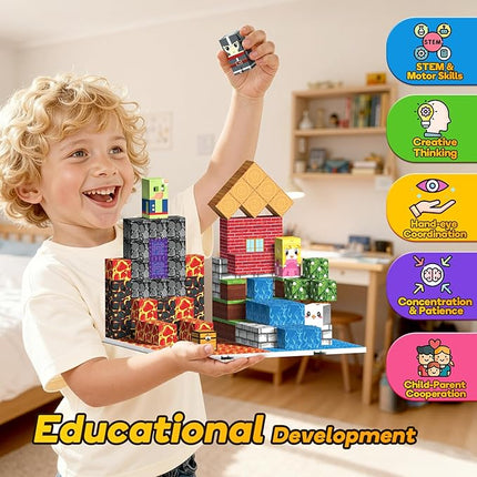 150PCS Magnetic Building Blocks - 6 Big Magnetic Base Building STEM Toys, Magnet Cube Game for Kids, Build Mine Castle Volcano World for Boys Girls Age 3-5 4-8 8-12, Sensory Outdoor Travel Toys Gifts