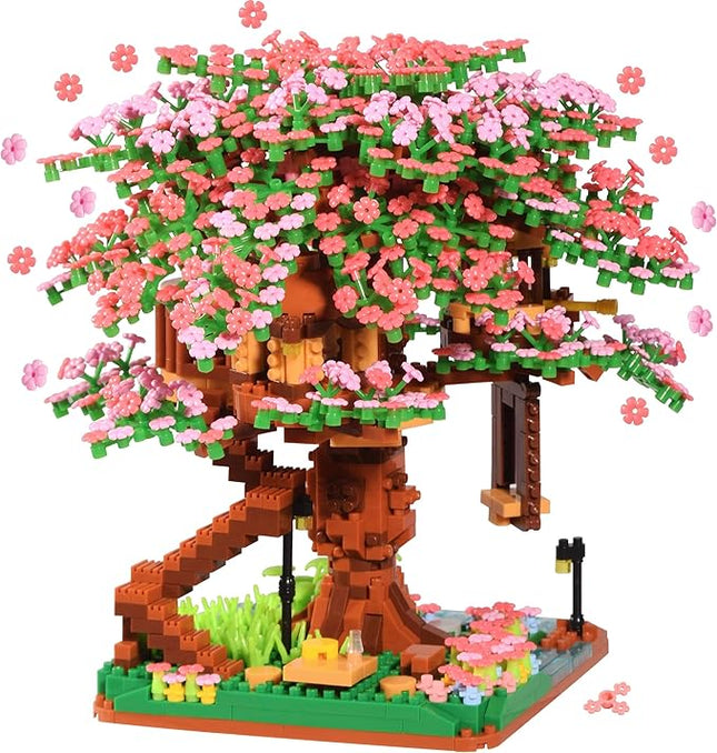 Cherry Blossom Tree Building Block Set Gift for Adults, Cherry Bonsia Treehouse Micro Building Blocks, Japanese Sakura Flowers House 2138PCS