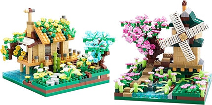 Sakura Tree House Plant Micro Block Building Set,Friendship Windmill Model Construction Set,1200 PCS for Adults and Kid