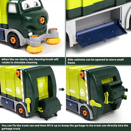 Trucks Take Apart Toys with Electric Drill, DIY Electric City Clean Truck Toy Set, Disassembly Garbage Truck Toys, Birthday Gifts for 3 4 5 6 7 8 Years Old Boys Girls