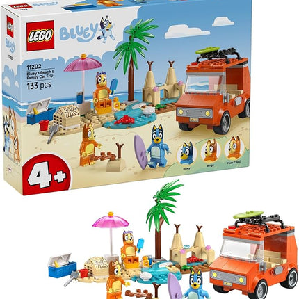 LEGO Bluey: Bluey’s Beach & Family Car Trip - Toddler Learning Toy for Kids 4+ - Includes Bluey, Bingo, and Mum Minifigures - Birthday Gift for Boys and Girls, Ages 4+ - 11202