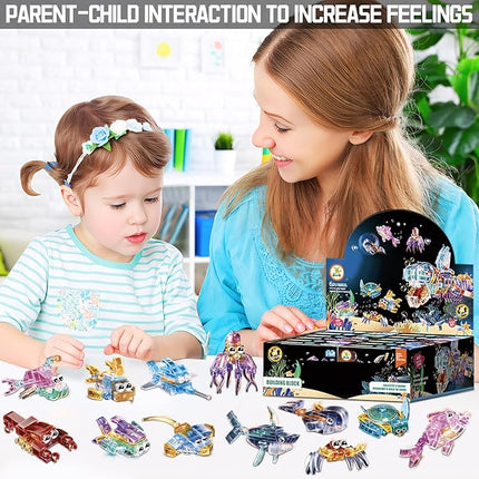 12 Piece Set of Marine Animal Building Blocks, Suitable for Goodie Bags, Stocking Stuffer, Classroom prizes, Birthday Gifts, Boys' and Girls' Toys 12 in one Building Block Set
