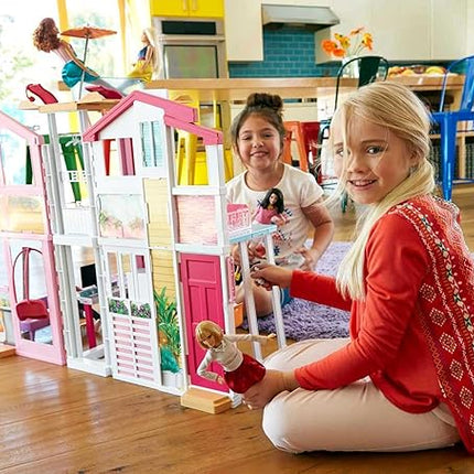 Barbie 3-Story Townhouse Dollhouse with Elevator, Swing Chair, Furniture and Accessories, Fold for Portability and Travel (Amazon Exclusive)