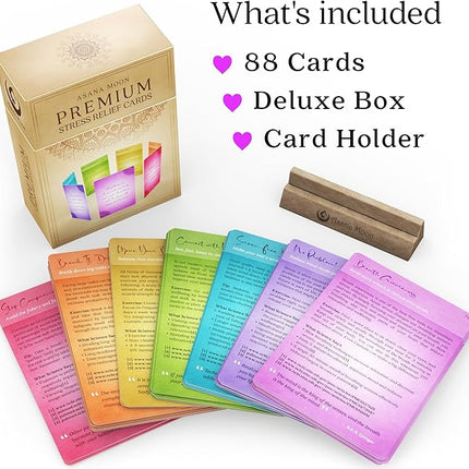 Asana Moon Stress Relief & Self Care Cards with Positive Affirmations - Calming Anti Anxiety Gift with Meditations