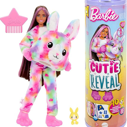 Barbie Cutie Reveal Doll & Accessories, Color Dream Series, Tie-Dyed Bunny Costume & 10 Surprises Including Color Change