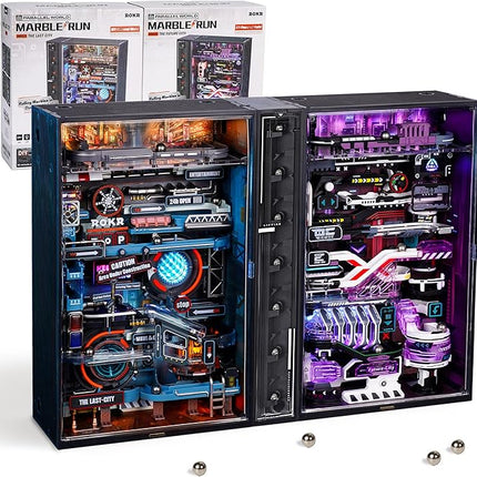 ROKR 2 in 1 Marble Run kit, 3D Plastic Puzzles for Adults, The Last City and The Future City Two Metal Models DIY Miniature Building Toy Kits, Gift for Women Men (Parallel World MRX01)