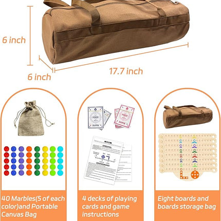 Solid Wood Marbles and Jokers Board Game: Versatile Family Entertainment for 2-8 Players, Featuring Interlocking Game Boards, Multiple Colors, Marbles, and Card Decks Ideal for Parties and Game Nights