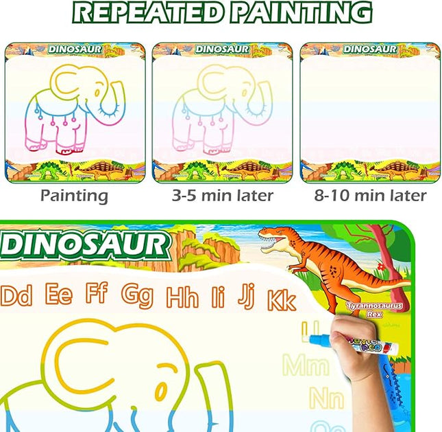 Jasonwell Aqua Water Doodle Mat 60x40 Inches Large Magic Drawing Doodling Mat Coloring Mat Educational Toys Christmas Birthday Gifts for Kids Toddler Boys Girls Age 2 3 4 5 6 7 8 Year Old (Dinosaur)