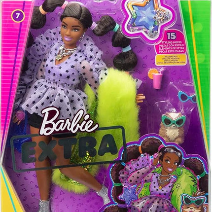 Barbie Extra Doll & Accessories with Long Pigtails & Rainbow Hair Ties in Shorts & Furry Shrug with Pet Pomeranian