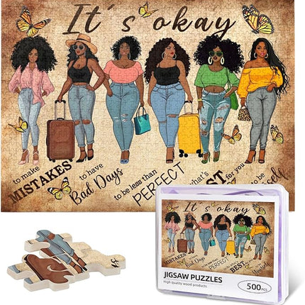 African American Jigsaw Puzzles 500 Pieces for Adults, Black Woman with Self-Love Affirmations, Empowering Wooden Puzzle for Stress Relief & Home Decor