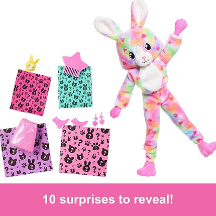 Barbie Cutie Reveal Doll & Accessories, Color Dream Series, Tie-Dyed Bunny Costume & 10 Surprises Including Color Change
