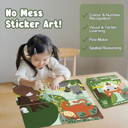 BINCA Dotties Dot Art Activity Kit, 750+ Stickers, Forest Animals Mess-Free Activities, DIY Dot Sticker Art for Toddlers, Kids Travel Activities, Craft Kits & Gifts for Boys & Girls Ages 4,5,6,7