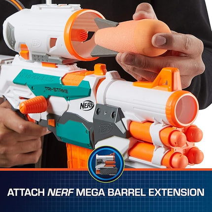 Nerf Modulus Tri-Strike Blaster, Mega Barrel, Rocket Launcher, Clip, 1 Rocket, Kids Outdoor Games (Amazon Exclusive)