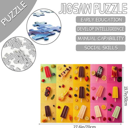 Various Types Shapes of Popsicles Jigsaw Puzzle，Cool Summer Popsicles 1000 Pieces Jigsaw Puzzles for Adults，27 x 20 Inches Puzzles ，HD Quality Colorful Puzzle Gift，Family Activity for Game Night