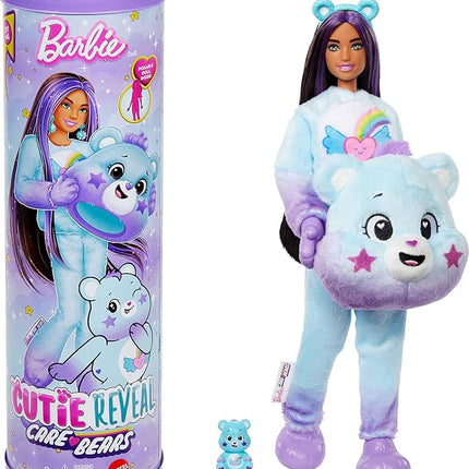 Barbie Cutie Reveal Care Bears Doll & Accessories, Series 2 Dream Bright Bear with 10 Surprises Including Color Change & Mini Bear