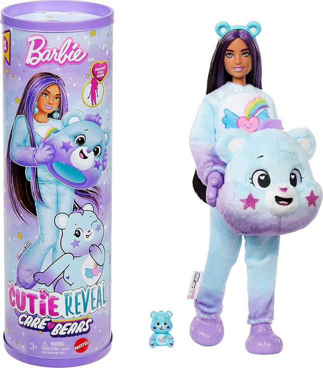 Barbie Cutie Reveal Care Bears Doll & Accessories, Series 2 Dream Bright Bear with 10 Surprises Including Color Change & Mini Bear