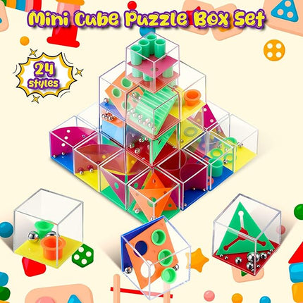 Sumind 24 Mini Maze Cube Puzzle Box Set, Balance Iq Maze Game 1.5 Inch 3D Brain Teaser Ball Ideal Prizes Gifts Puzzles Party Favor Games for Mind Challenge Gifts (Intelligent)