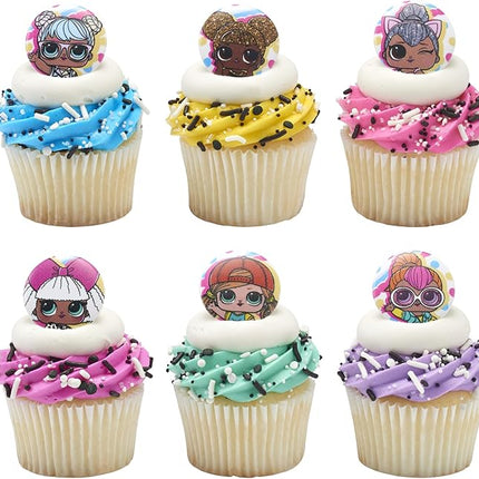 DecoPac L.O.L. Surprise! Rings, 24 L.O.L. Surprise Funseeker Cupcake Decorations Featuring 6 Different Dolls - 24 Pack