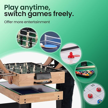 10-in-1 Foosball Table 48" Combo Game Table Ping Pong Table Air Hockey Table Pool Table Soccer Foosball All in One with Accessories for Indoor Outdoor Game Rooms and Family Game