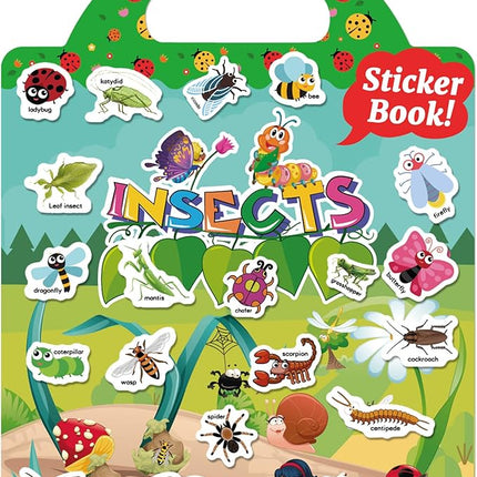 Benresive Reusable Sticker Book for Toddlers 2-4 Years, Fun Travel Stickers for Kids, Waterproof Sticker Books for Toddlers 1-3, Crafts Activities for Todddlers 1-3 2-4 3-5 - Insect