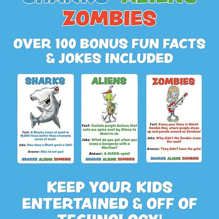 Sharks Aliens Zombies: Fun Card Game for Kids Played Like Rock Paper Scissors War for Family Game Night Gift Giving Stocking Stuffer
