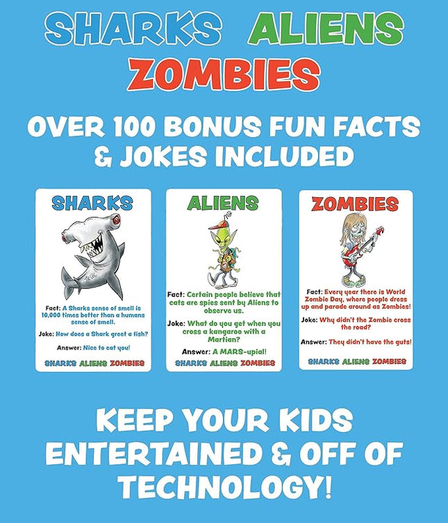 Sharks Aliens Zombies: Fun Card Game for Kids Played Like Rock Paper Scissors War for Family Game Night Gift Giving Stocking Stuffer