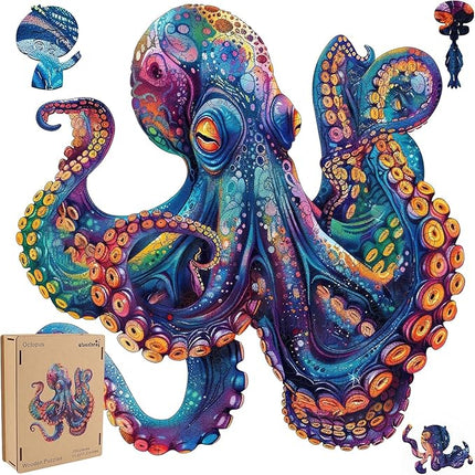 Wooden Puzzles for Adults 1000 Pieces, Octopus Jigsaw Puzzles Unique Shape Ocean Adult Puzzles, Irregular Wood Puzzles Creative Gift for Adults and Kids Family Game