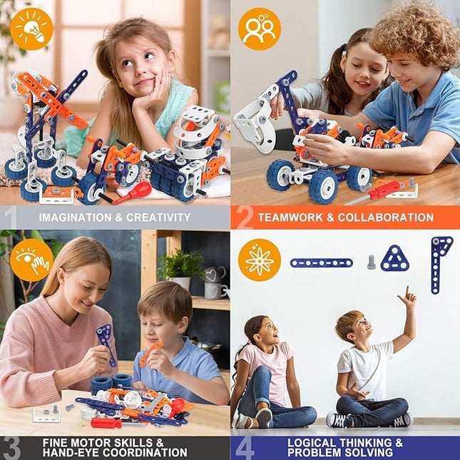 Building Toys Kits 152 Piece STEM Toys Erector Set for Boys Creative Construction Engineering Fun Educational Building Blocks Set for Boys and Girls Ages 6 7 8 9 10 11 12 Year Old, Best Toy Gift