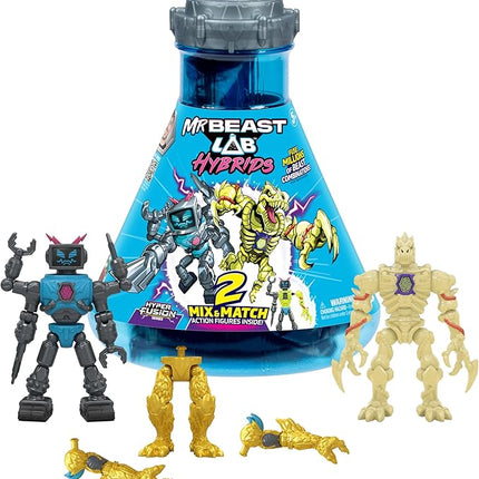 MRBEAST LAB Hybrids Multi Pack, Reveal Different Hybrid Parts to Create 2 Mix & Match Action Figures, Plus Parts of The Golden Panther Dragon, Fuse Beast Combinations, Lab-Bot vs GID Skeleton