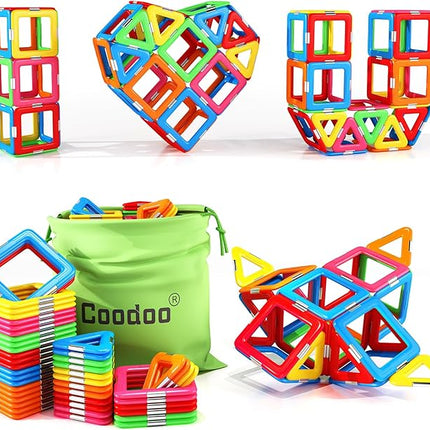 Coodoo Upgraded Magnetic Blocks Tough Tiles STEM Toys for 3+ Year Old Boys and Girls Learning by Playing Games for Toddlers Kids, Compatible with Major Brands Building Blocks - Starter Set