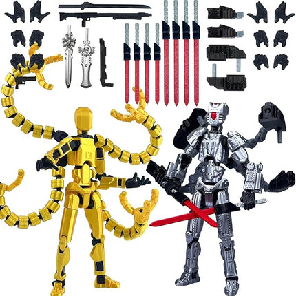 2PCS T13 Action Figure Already Assembled, 3D Printed Multi-Jointed Movable Robot 13 Action Figures Desktop Decorations for Game Lovers Toy, for Collectors Desktop Decorations (Yellow Gray)