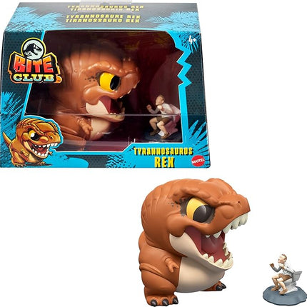 Mattel Jurassic World Bite Club Dinosaur Action Figure & Accessory, Tyrannosaurus Rex Chubby-Stylized Toy Collectible